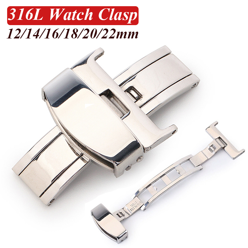 Butterfly Clasp Deployant - 316L สแตนเลสผีเสื้อหัวเข็มขัดนาฬิกาขัดปุ่ม 12mm 14mm 16mm 18mm