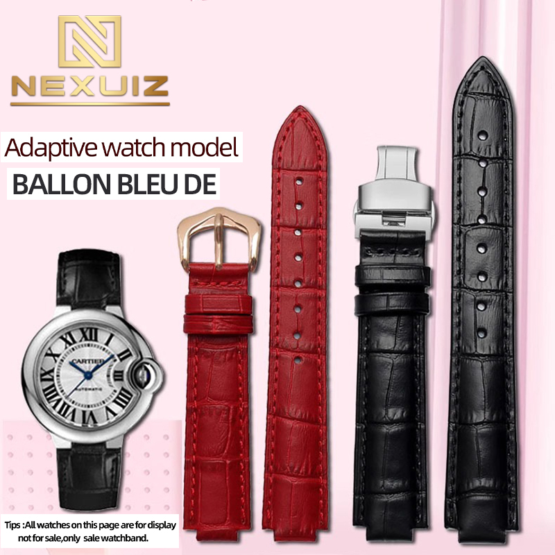 Cartier Watch Ballon Bleu - สายนาฬิกาหนังสำหรับ Ballon Bleu de Cartier สายนาฬิกาข้อมือผู้หญิงและนาฬิกาข้อมือสำหรับผู้ชายกำไลข้อมือข้อต่อนูน14มม.