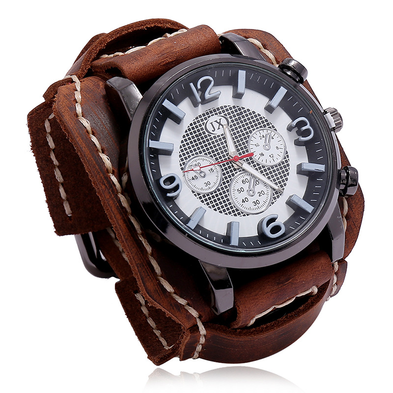 Leather Watch Band Men - ใหม่ Retro Mens นาฬิกาหนังแท้กว้าง Watchband นาฬิกาข้อมือแฟชั่น