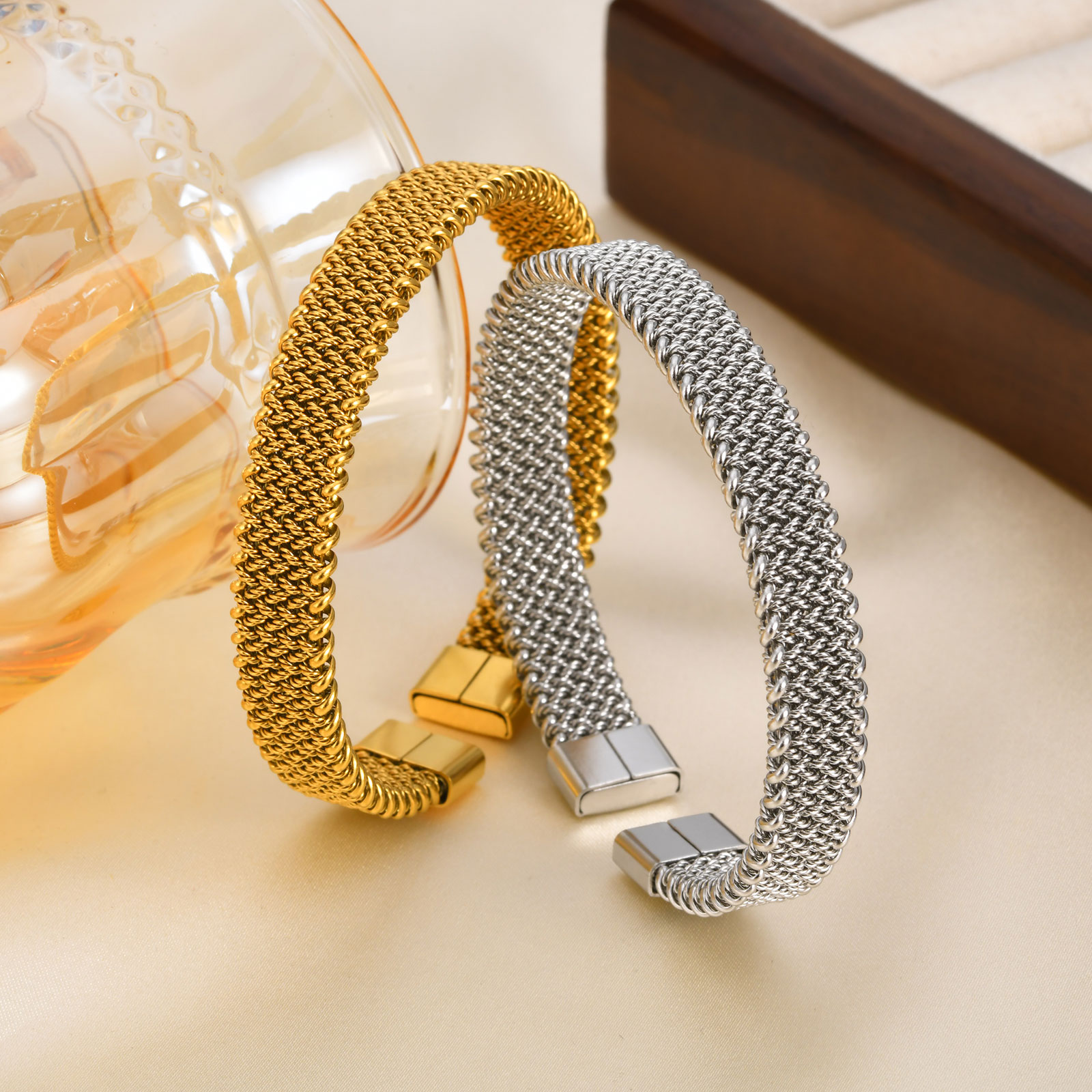 Mesh Strap Metal - 10 มม.สายยืดเปิดสร้อยข้อมือ,ส่วนบุคคลตาข่ายกําไลข้อมือ,สแตนเลสสร้อยข้อมือผู้หญิง,แฟชั่นเครื่องประดับของขวัญ