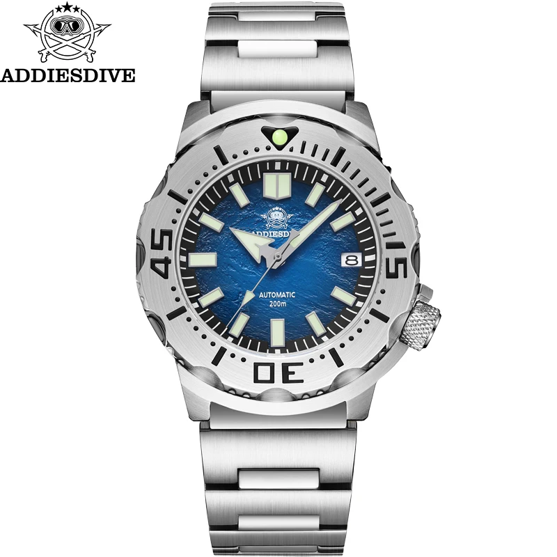 Stainless Bracelet Diver - Addiesdive ใหม่แก้วแซฟไฟร์นาฬิกาอัตโนมัติกลไกนาฬิกาข้อมือสำหรับผู้ชายส่องสว่างกันน้ำ200เมตรเหล็กดำน้ำชุด42มม. นาฬิกาข้อมือ