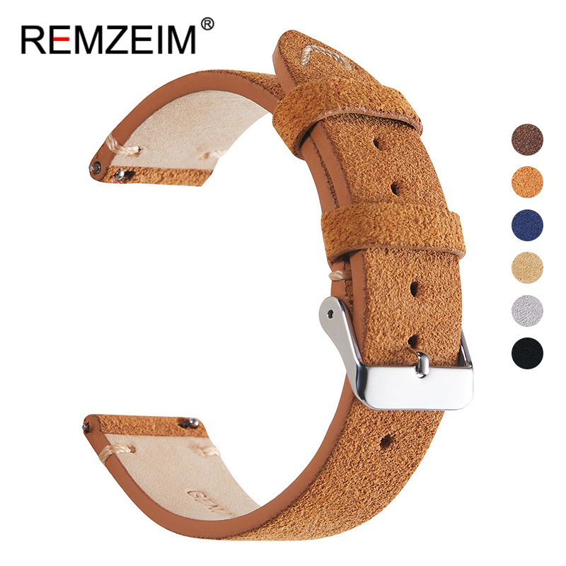 Suede Strap Watch - สายสายนาฬิกาข้อมือนิ่มทำด้วยมือสไตล์วินเทจแบบย้อนยุคสร้อยข้อมือหนังกลับแท้18มม. 20มม. 22มม.