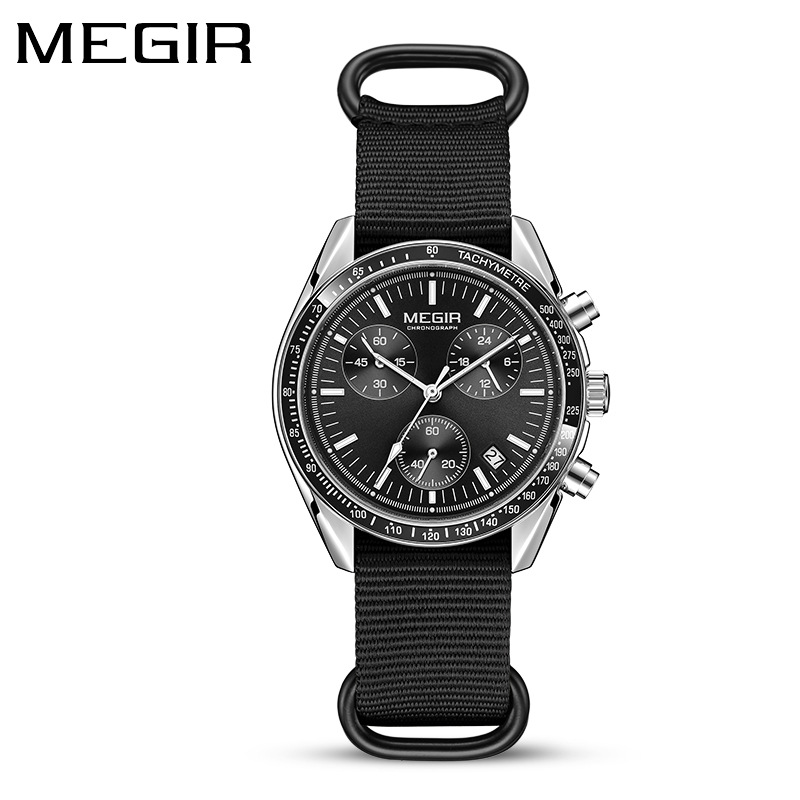 Canvas Strap Watch - MEGIR 2247 ชายหรูหราควอตซ์นาฬิกาผ้าใบทอสาย Chronograph ปฏิทินกันน้ํานาฬิกาแฟชั่นผู้ชายของขวัญ