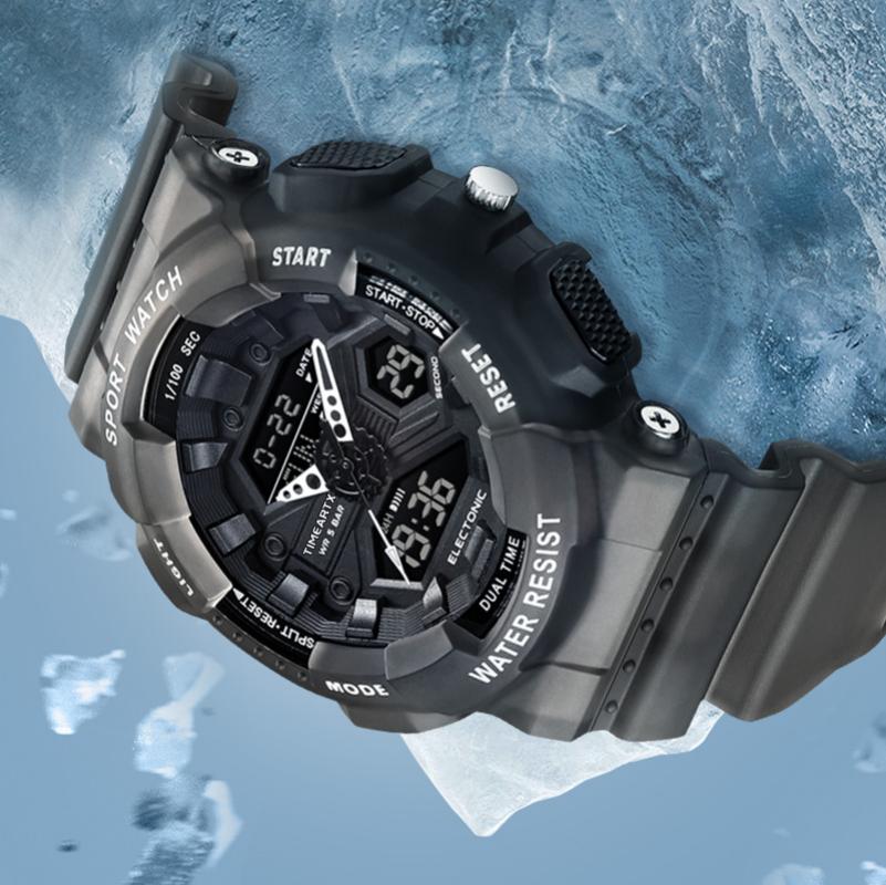 Rubber Strap Diver - TIMEARTX นาฬิกาข้อมือผู้ชาย นาฬิกาข้อมือหน้าปัดขนาดใหญ่มัลติฟังก์ชั่นหรูหราพร้อมสายยางโปร่งใส นาฬิกาสปอร์ตแฟชั่น
