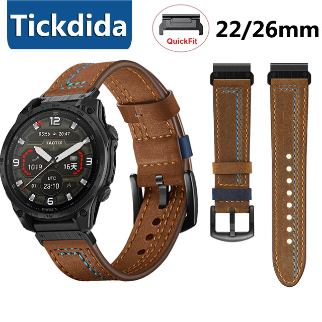 Leather Strap Quick Release - 22 มม.26 มม.สายหนังแท้สําหรับ Garmin Tactix 8
