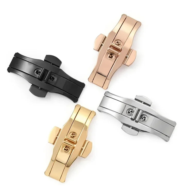 Butterfly Clasp Deployant - หัวเข็มขัดสแตนเลสขัดเงา สายนาฬิกาแบบปุ่มกด ตัวล็อคแบบผีเสื้อ กดสองครั้งเพื่อพับได้ สายรัดอเนกประสงค์ อุปกรณ์เสริมนาฬิกา