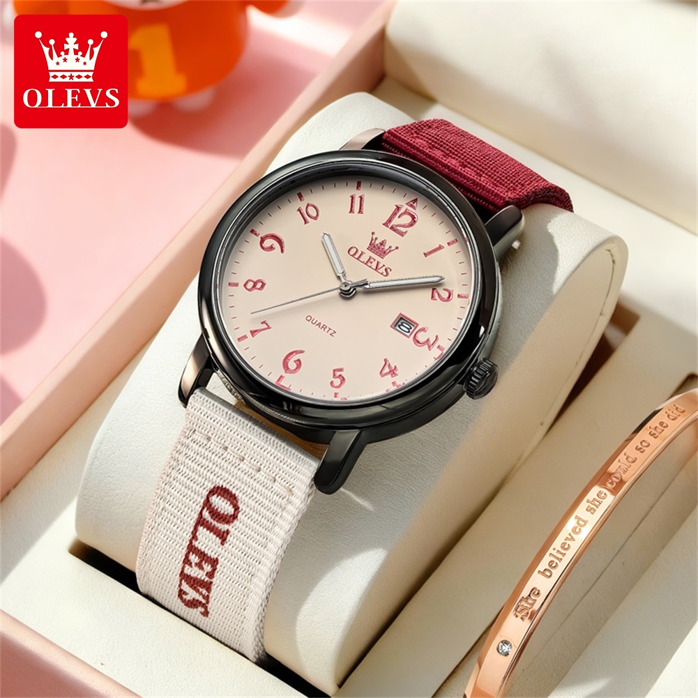 Canvas Strap Watch - OLEVS แบรนด์ใหม่แฟชั่นนาฬิกาควอตซ์ผู้ชายผู้หญิงกีฬาสายรัดแบบสบายๆนักเรียนนาฬิกากันน้ำส่องสว่างวันที่นาฬิกาข้อมือ