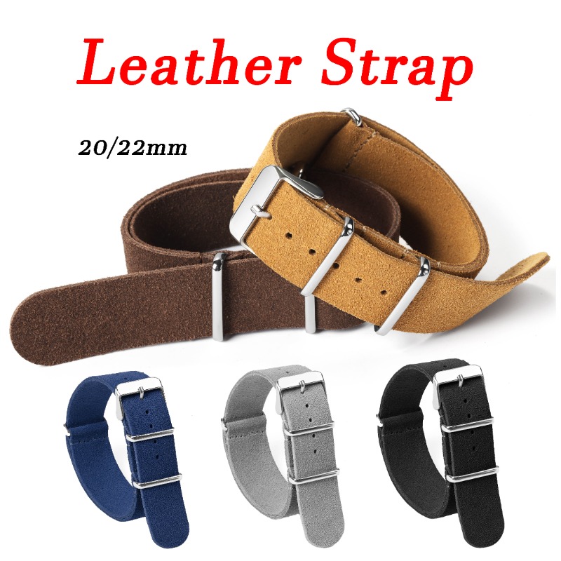 Suede Strap Watch - 20 มม.22 มม.ทหาร Retro Suede สายหนังแท้สําหรับ