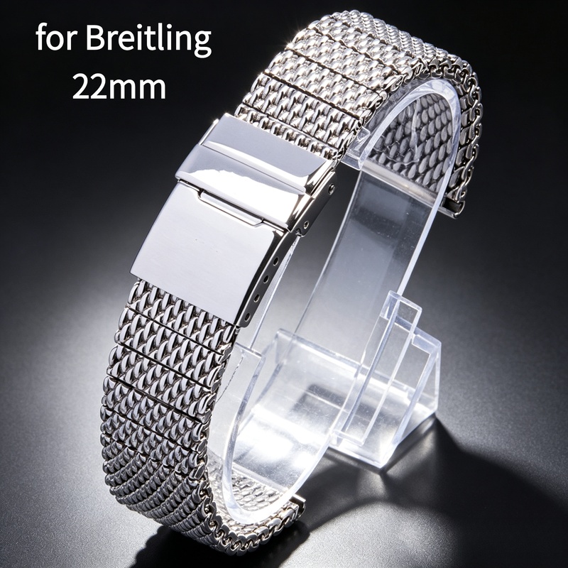 Mesh Strap Metal - สายนาฬิกาคุณภาพสูงทำจากสแตนเลส 316L สายโลหะแข็งสำหรับนาฬิกา Breitling AB2010 สายนาฬิกาหรูหราสำหรับผู้ชาย