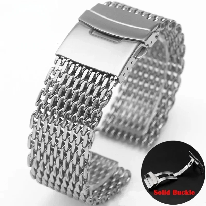 Mesh Strap Metal - สายสายนาฬิกาข้อมือแท่งสแตนเลสสตีล18/20/22/24มม. สำหรับผู้ชายสายรัดข้อมือฉลามแบบปรับได้โลหะสำหรับการดำน้ำ Seiko
