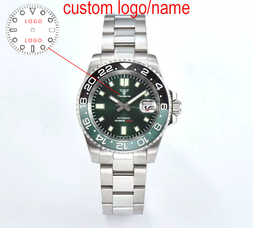 Stainless Bracelet Diver - CUSTOM 40 มม.สีเขียว DIVER นาฬิกาผู้ชาย 200