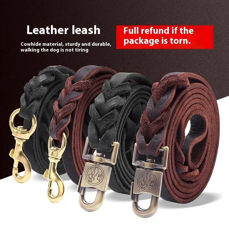 Leather Strap Quick Release - สายจูงสุนัขหนังแท้ - สายจูงฝึกสุนัขหนังวัวชั้นดี พร้อมคลิปหนีบแข็งแรง ทนทาน สายจูงสัตว์เลี้ยงทำมือสำหรับสุนัขขนาดกลางถึงใหญ่