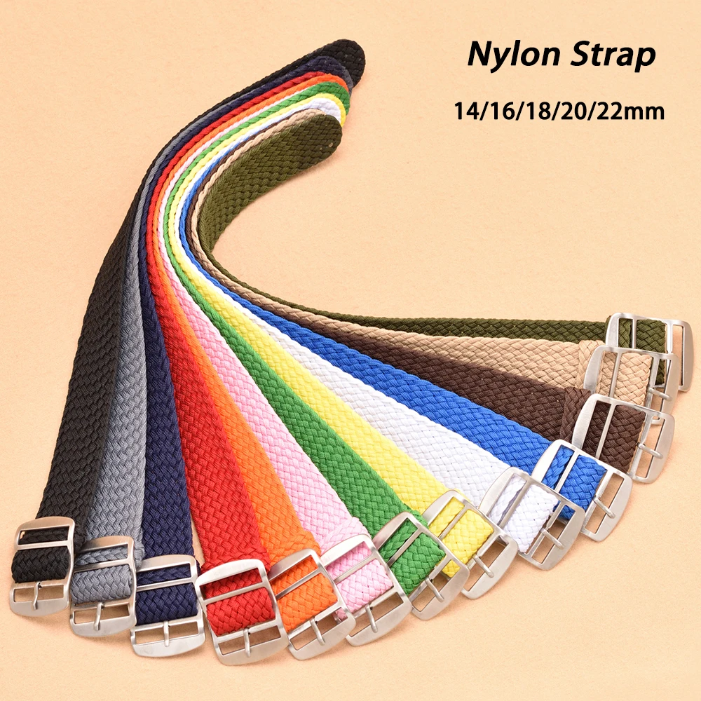 Perlon Strap Woven - สายนาฬิกาไนลอนทอ14มม. 16มม. 18มม. 20มม. 22มม. สำหรับเปลี่ยนสายนาฬิกาผ้าใบนิ่ม