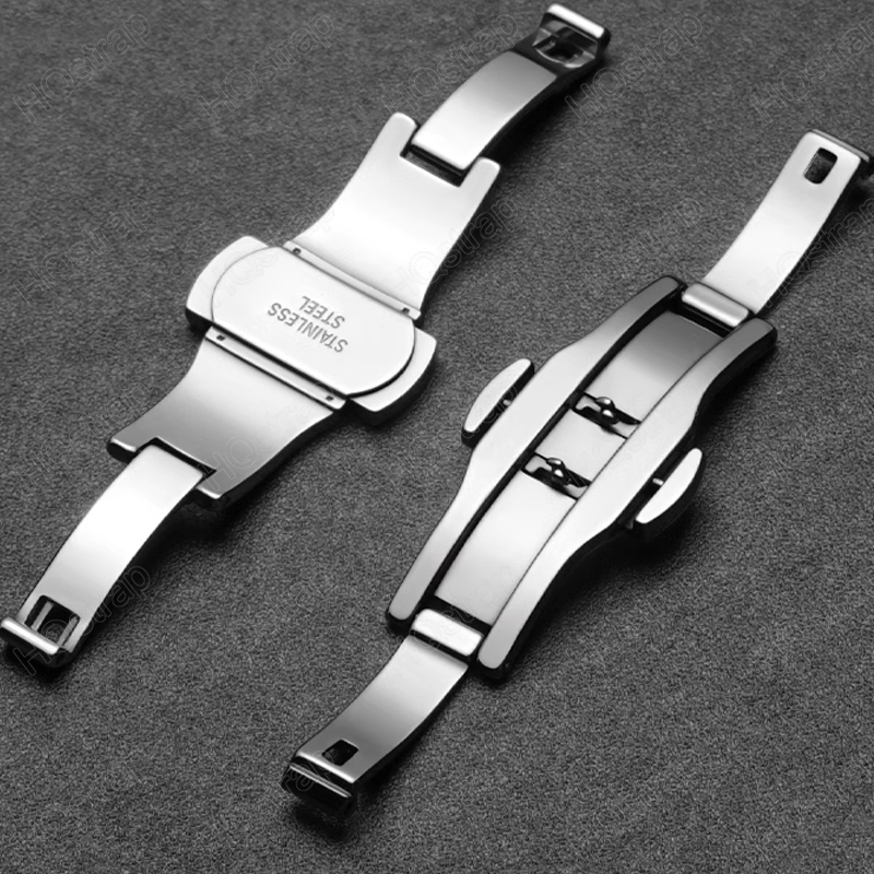 Butterfly Clasp Deployant - 6 มม.x 19/21/23/25 มม.ผีเสื้อหัวเข็มขัดปุ่มสแตนเลสกดคู่พับสายคล้องคอเงินนาฬิกาอุปกรณ์เสริม