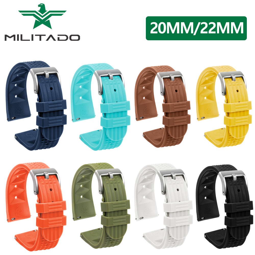Nato Strap Nylon - Militado วาฟเฟิลยางขนาด20มม. สายนาฬิกาข้อมือ22มม., สายนาฬิกายางเปลี่ยนได้ทุกรุ่นสายสายรัดข้อมือกันน้ำอุปกรณ์นาฬิกา