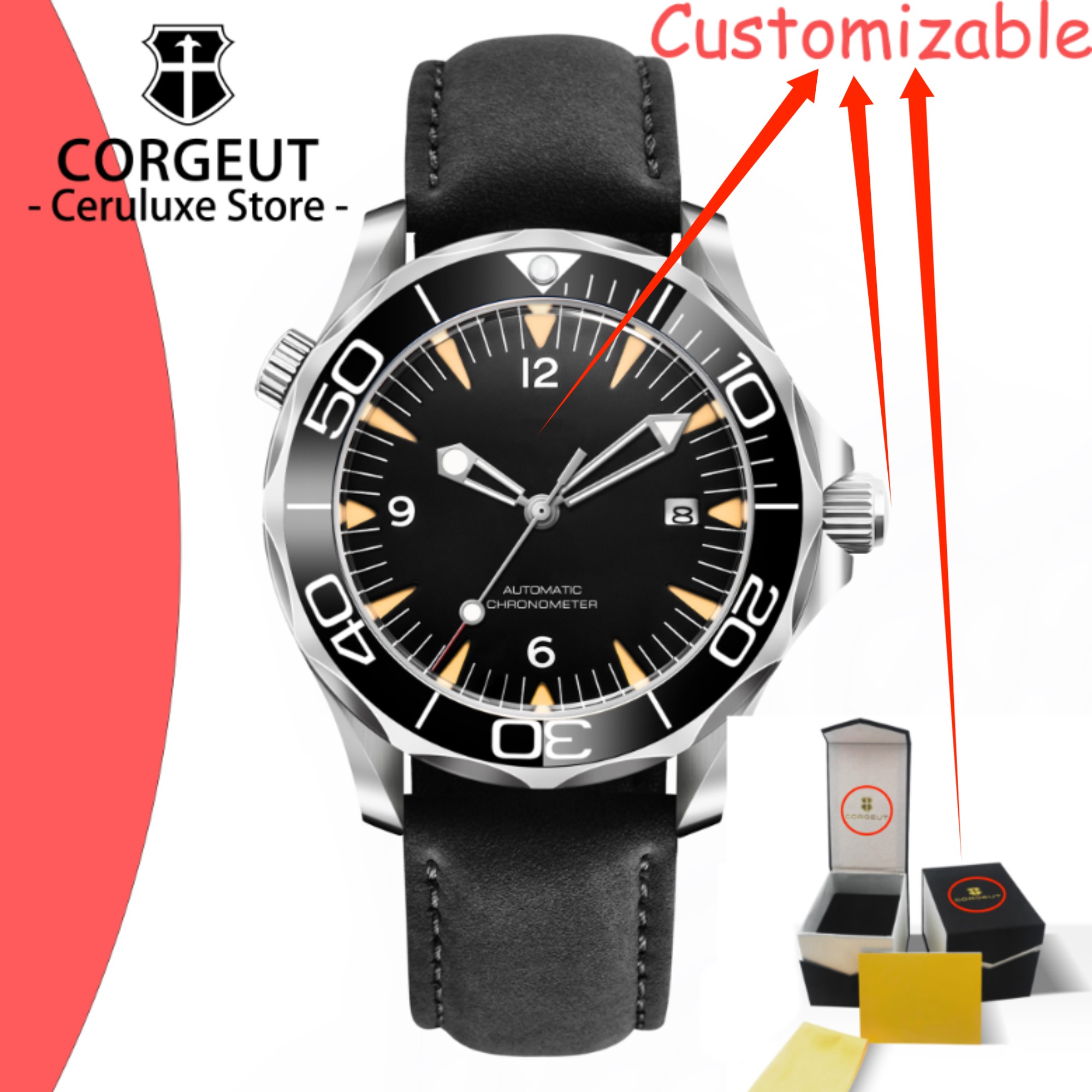 Stainless Bracelet Diver - นาฬิกาดำน้ำแบบอัตโนมัติ รุ่นใหม่ กระจกแซฟไฟร์ โลโก้สั่งทำพิเศษ เครื่องจักรกลญี่ปุ่น 8215