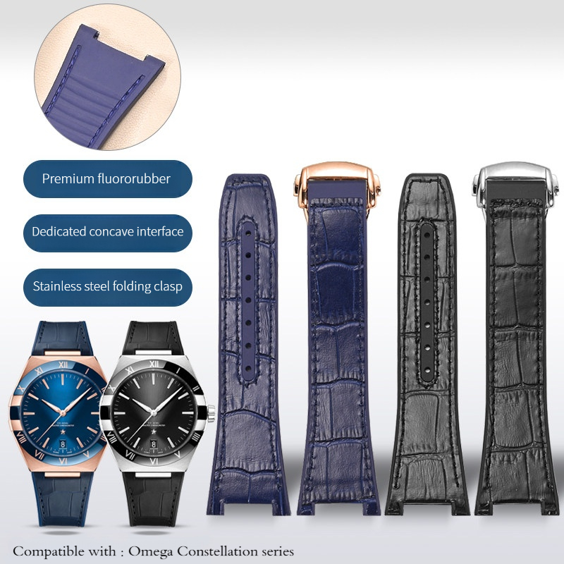 สายนาฬิกาหนังวัวแท้+FKM สำหรับ - Omega Watch Constellation บทวิจารณ์และราคา