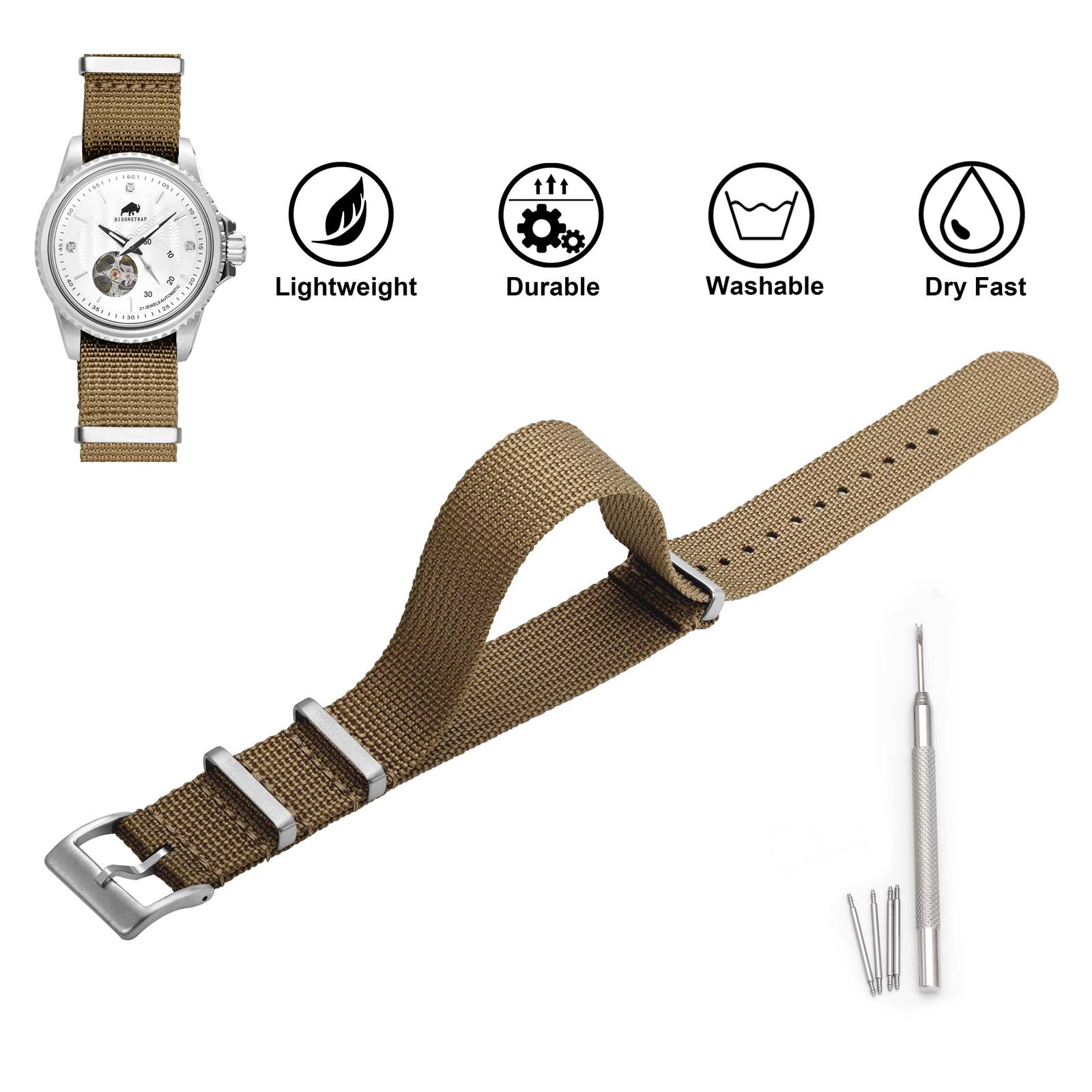 BISONSTRAP นาฬิกาผู้ชาย 18 มม. - Nato Strap Nylon บทวิจารณ์และราคา