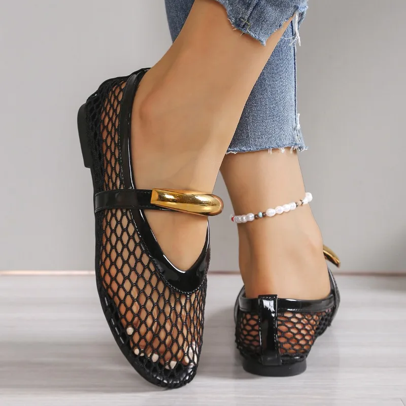 ผู้หญิงฤดูร้อนรอบ Toe ปากตื้นห - Mesh Strap Metal บทวิจารณ์และราคา