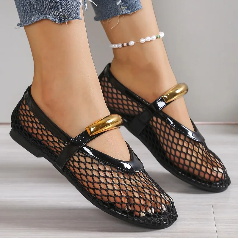 ผู้หญิงฤดูร้อนรอบ Toe ปากตื้นห - Mesh Strap Metal บทวิจารณ์และราคา