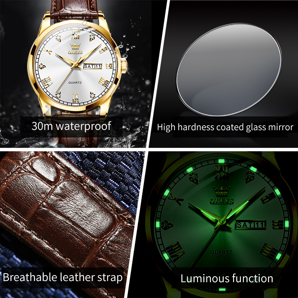 OLEVS 6896 แบรนด์ชั้นนำผู้ชายน - Leather Watch Band Men บทวิจารณ์และราคา